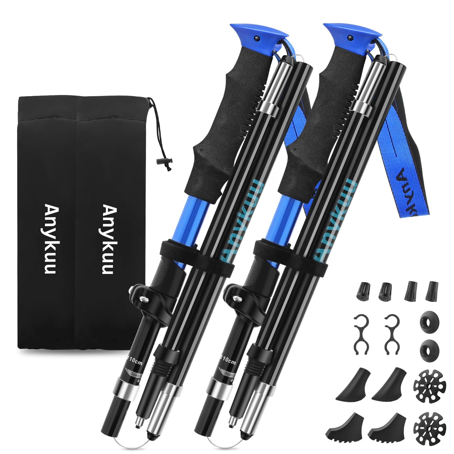 Anykuu 7075 Bastones de Senderismo de Aleación de Aluminio 2pcs y EVA Bastones Trekking Bastones Marcha Nordica Plegables Ajustar la Longitud 110-130CM para Senderismo Viaje Alpinismo Trail