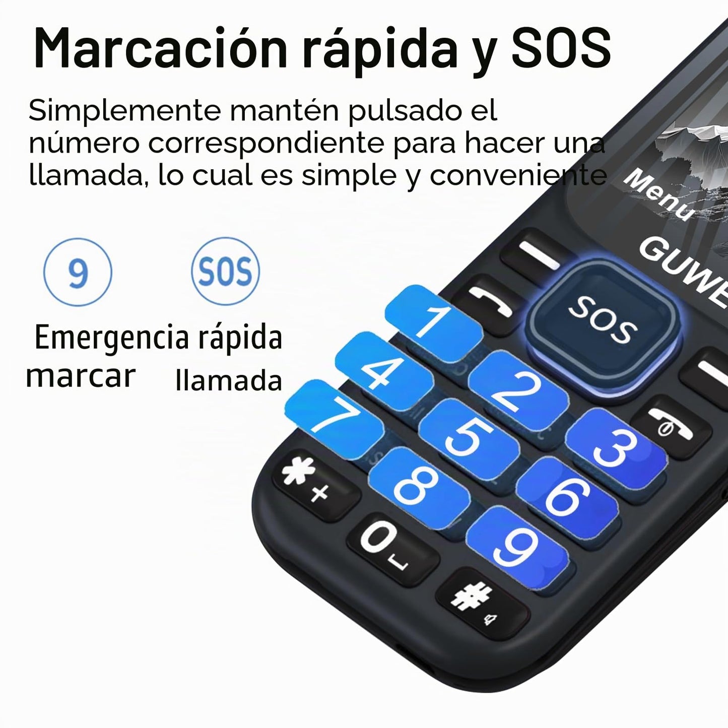 Guwet A2 2G Teléfono Móvil para Personas Mayores, Teclas Grandes, Función SOS, Volumen Alto, Llamada Rápida, Doble SIM Doble Standby, Larga duración de batería, Color Negro