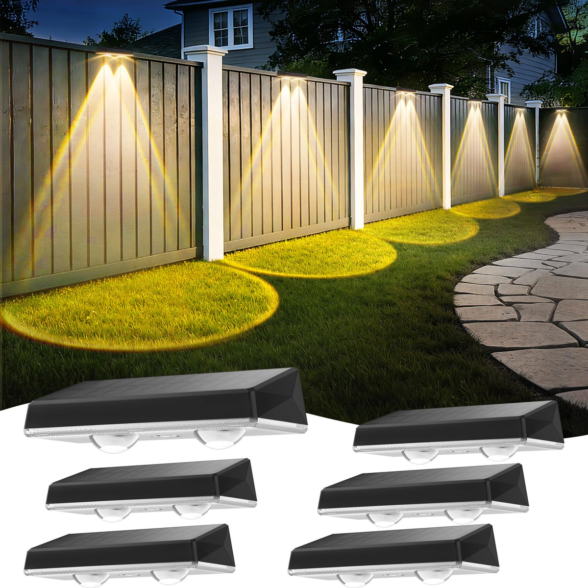 Delaiglow Aplique Pared Exterior - Paquete de 6 Luces Solares Impermeables con 3 Modos de Color y 10h Iluminación Automática, Luz Solar para Jardín, Terraza, Patio