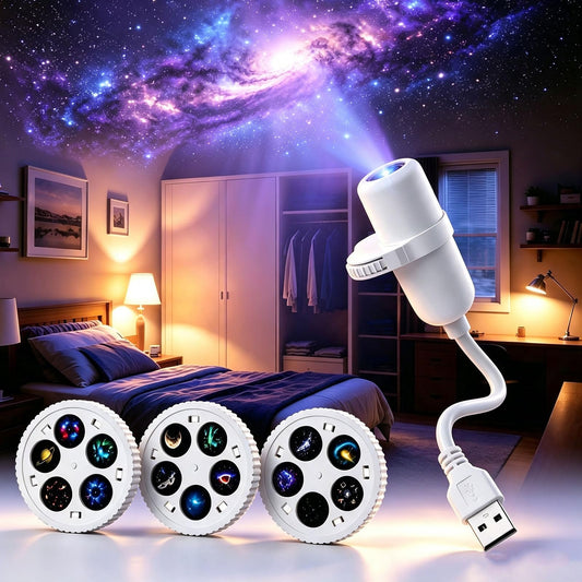 KQLHLHDYZ Luz nocturna con proyector de galaxias, proyector holográfico 5D con 15 motivos, alimentación por USB, ajustable en 360°, proyector de luna y estrellas para el dormitorio