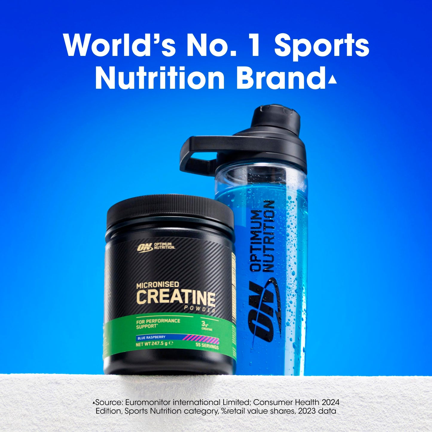 Optimum Nutrition Creatina Micronizada en Polvo, Sabor Frambuesa Azul, 247.5g, 55 Servicios