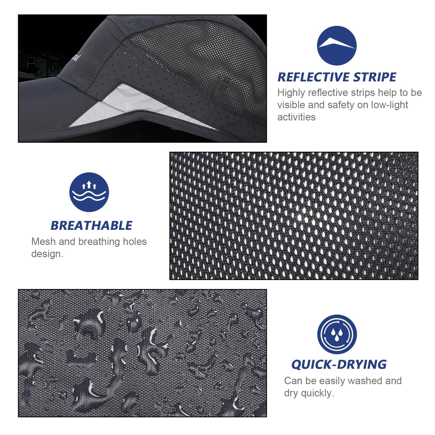 AYPOW 2 Packs Gorra de Béisbol Transpirable para Hombre, Protección Solar de Secado Rápido, Malla Plegable Lavable, Ligera Sombreros de Verano al Aire Libre con Hebilla Ajustable
