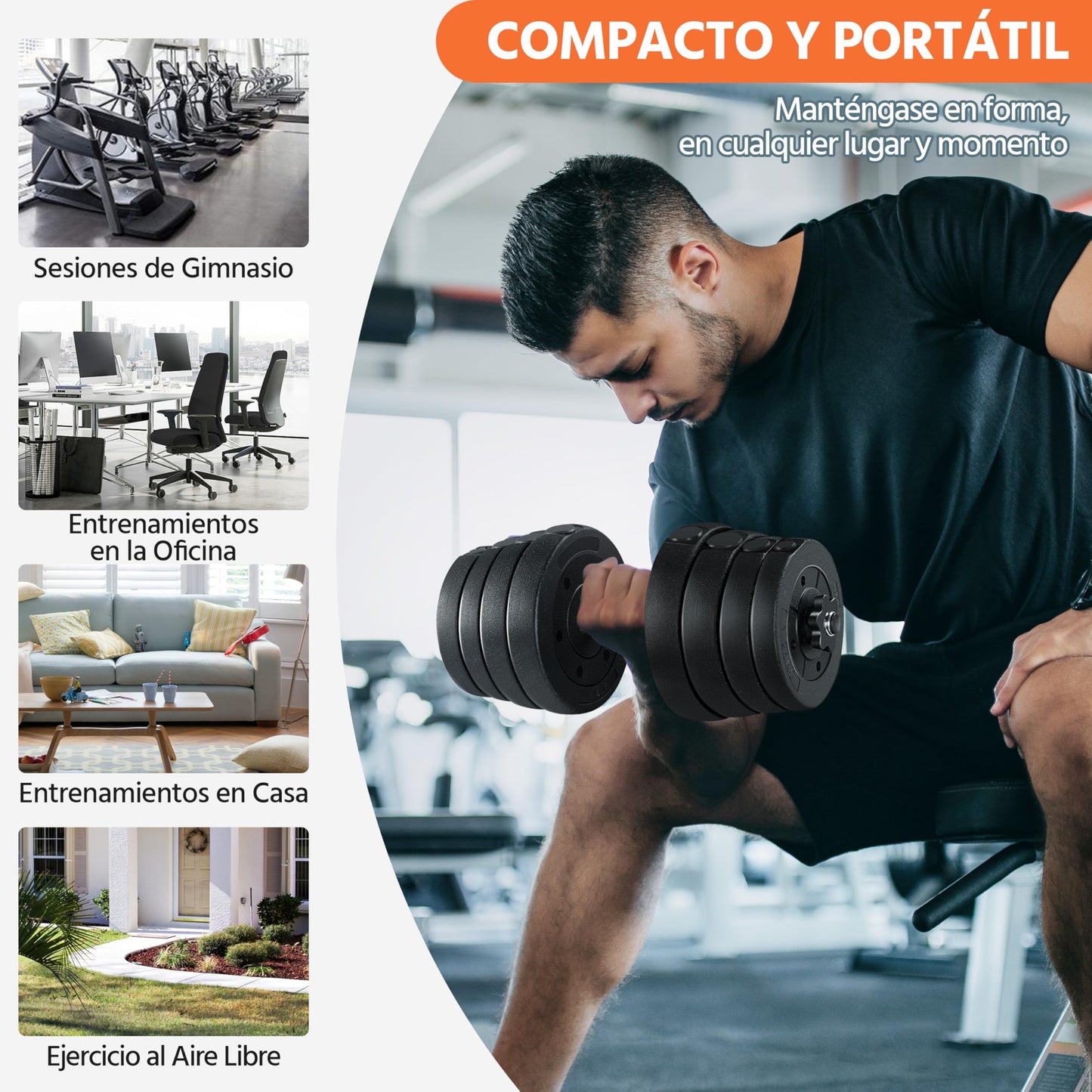 Yaheetech Mancuernas Ajustables 2x15 kg Pesos Fitness Entrenamiento con Barras de Acero y Discos Juego de Pesas Musculacion con Cerraduras de Estrella