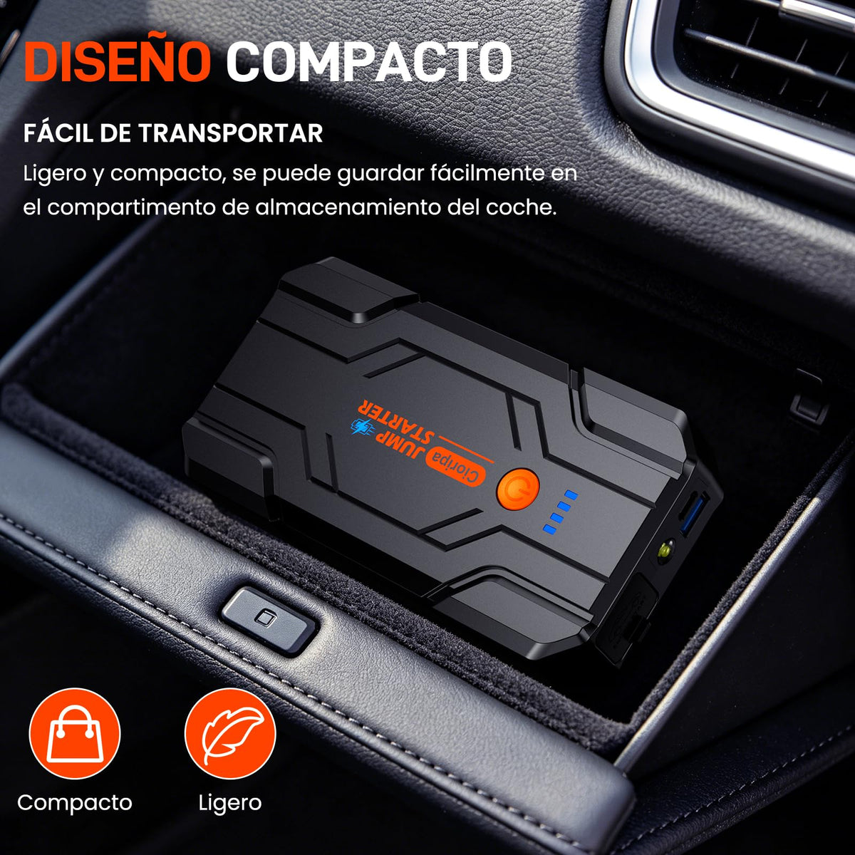 Cioripa Arrancador de Baterias de Coche 𝟏𝟒.𝟖𝐕- 𝟏𝟎𝟎𝟎𝟎𝐀 Jump Starter para Motor 9.0L Gas o 8.5L Diesel, Power Bank Portátil con Carga Rápida QC3.0, Linterna LED y Pinzas Inteligentes