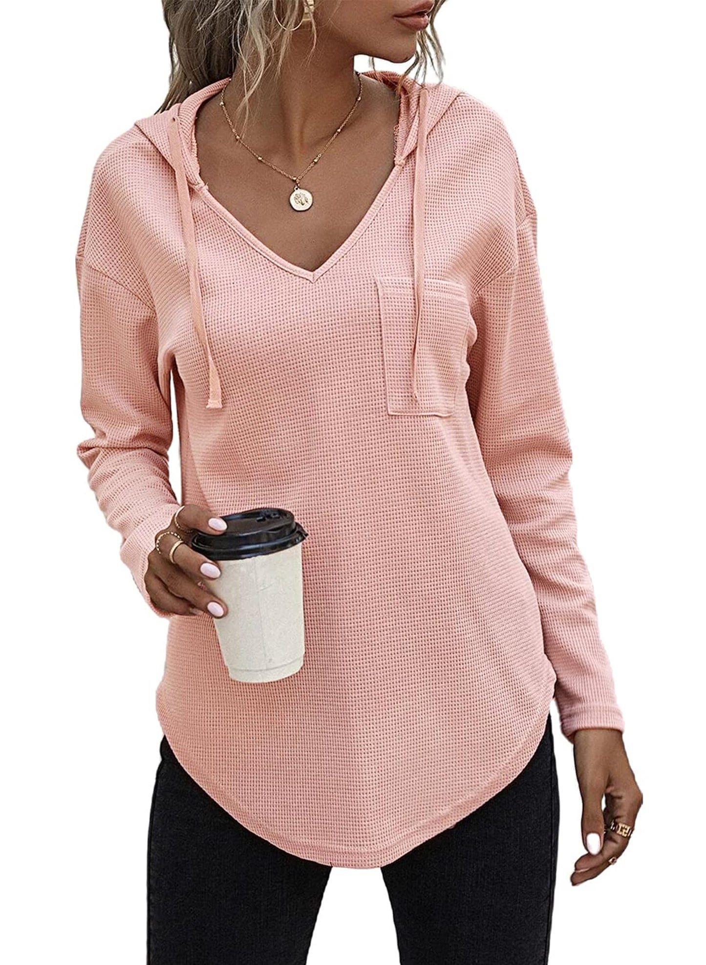 Tanmolo Sudadera con Capucha para Mujer de algodón con Mangas largas, Rosa Claro, XXL