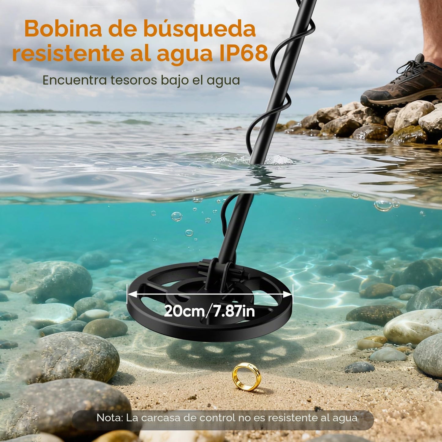 Detector de metales para adultos y niños, bobina impermeable IP68, detector de oro ajustable en altura 94-122cm, profundidad 18cm, diseño ligero para oro, monedas, búsqueda en playa(Azul-Negro (Juego)