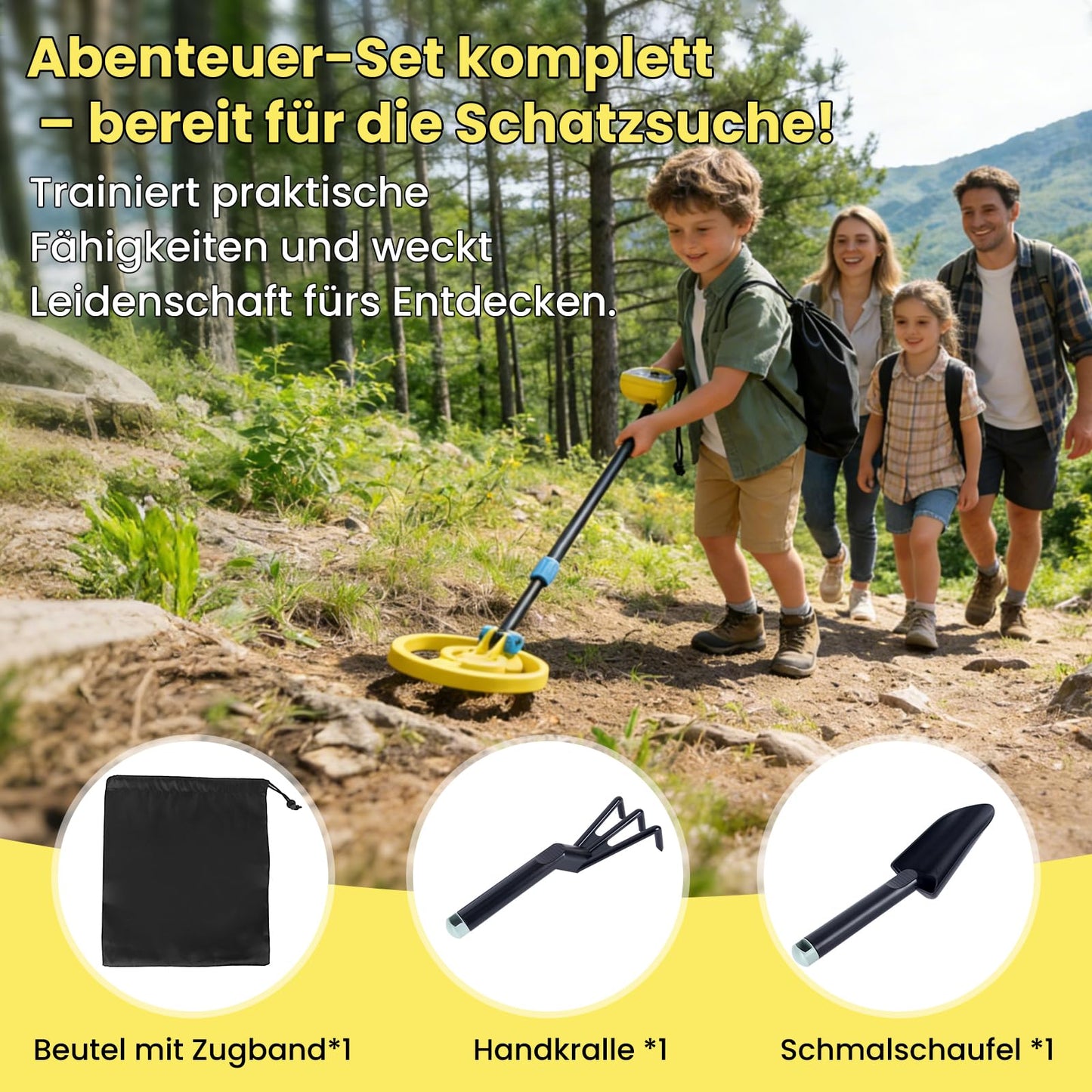 FIVAVA Detector de metales para niños, alta precisión y pantalla LED, ligero y portátil con longitud ajustable, set para principiantes para niños de 3 a 12 años, para niños y niñas
