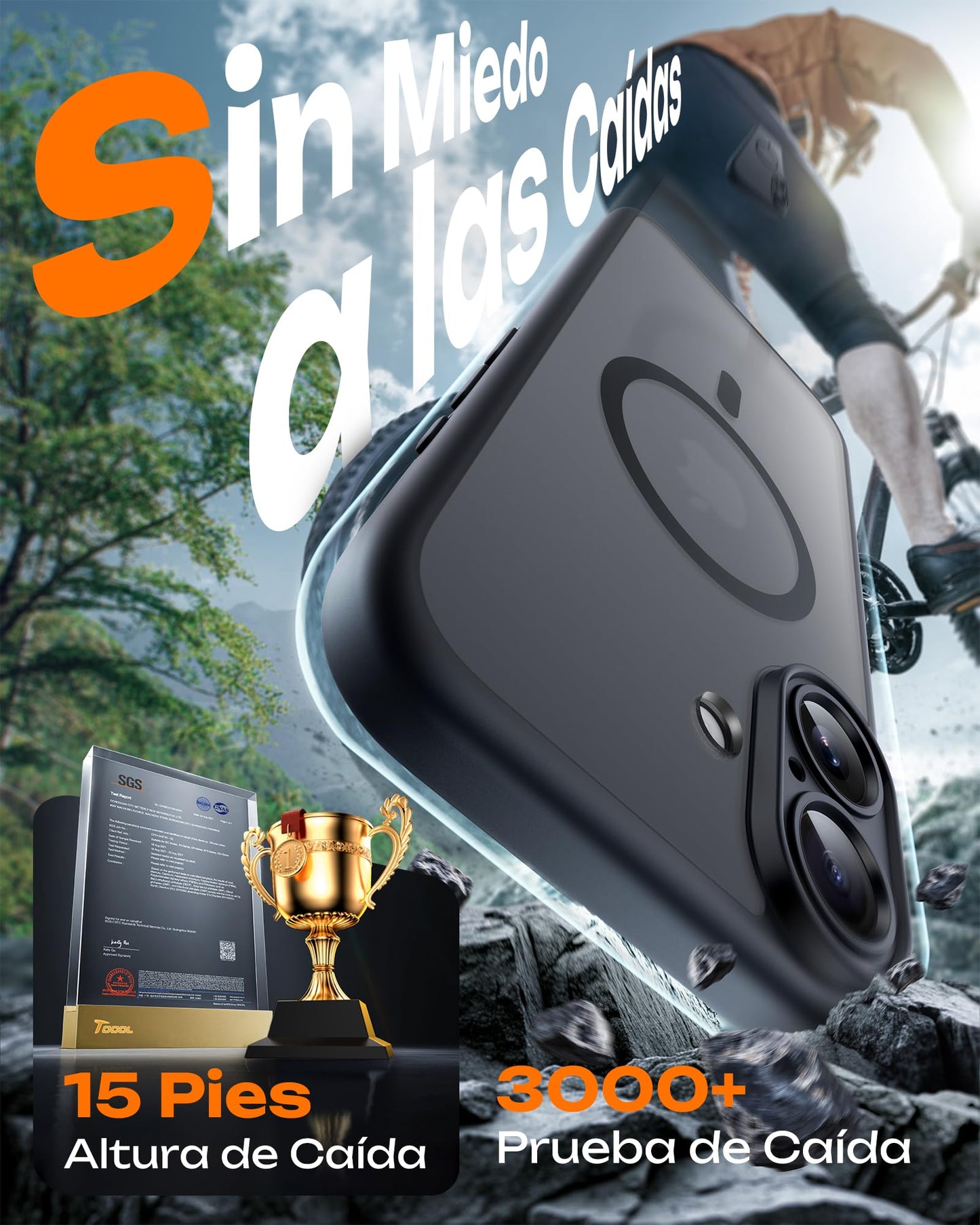 TOCOL Funda para iPhone 17, Protección Lente Cámara, Imanes Integrado, Compatible con Magsafe, Protección contra Caídas, Translúcida Mate Trasera, Titanio Negro