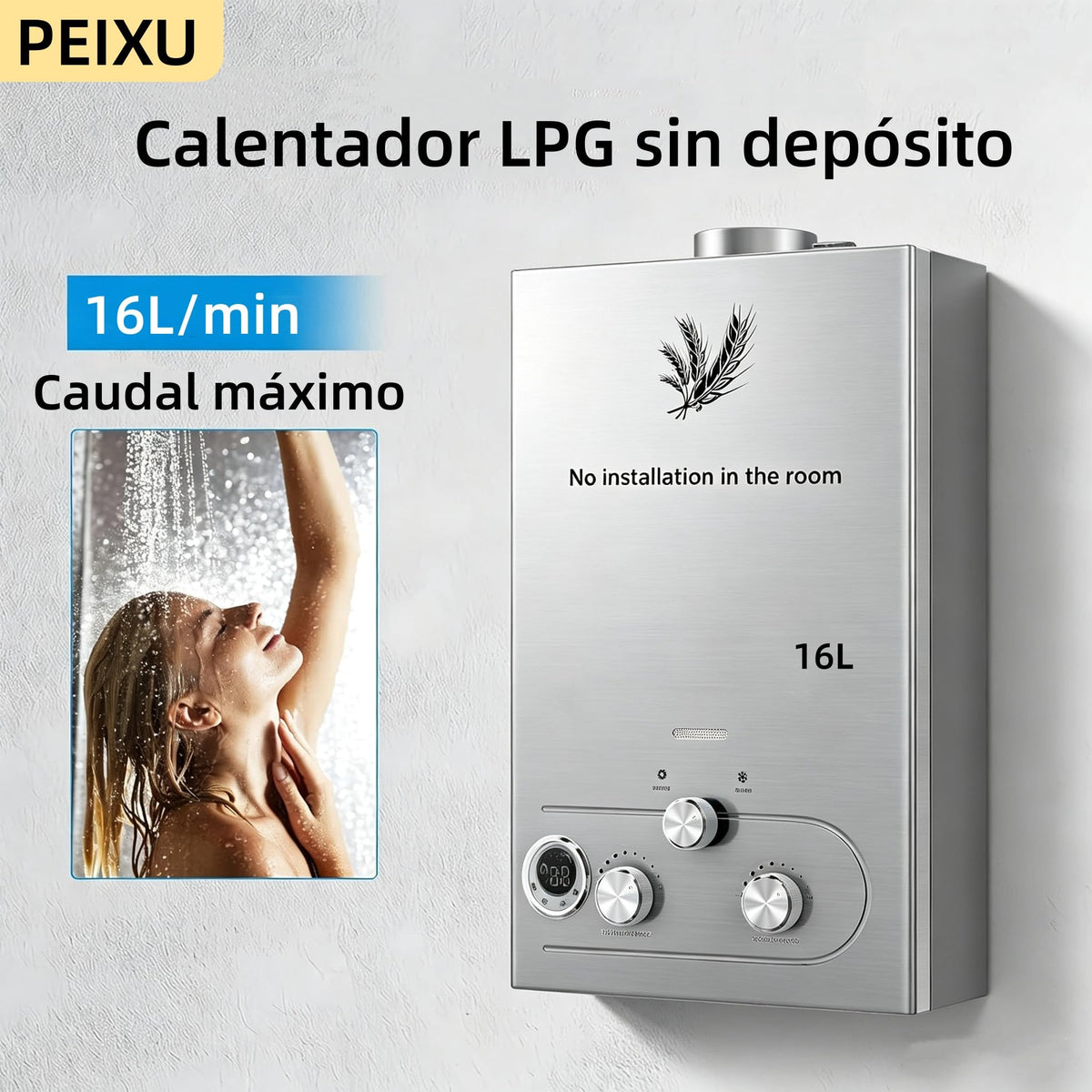 16L 32KW Calentador de Agua de Gas GLP Butano y Propano Calentador de Agua Calentador de Agua LPG Instantáneo Portátil,Modos de Invierno y Verano,para Ducha Al Aire Libre,Baño,Camping