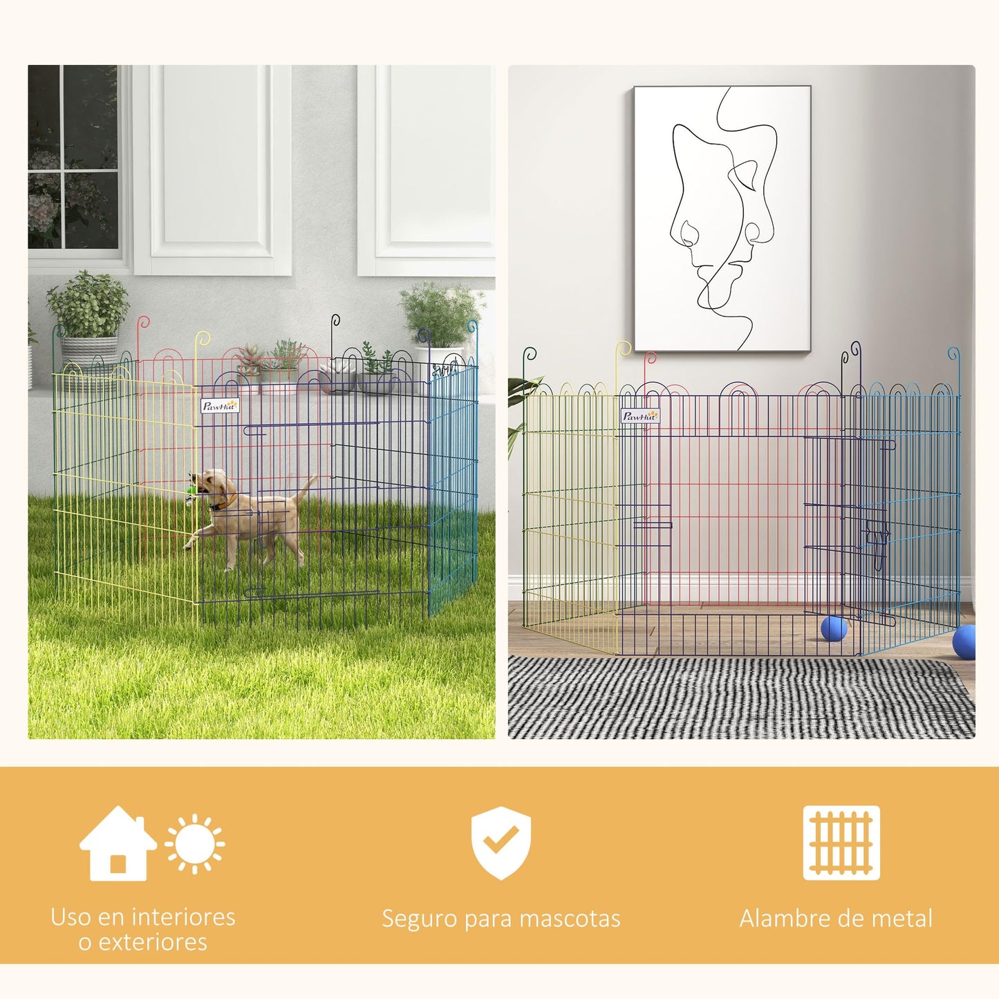 PawHut Parque Plegable para Perros de 6 Paneles Ø120x60 cm Multicolor