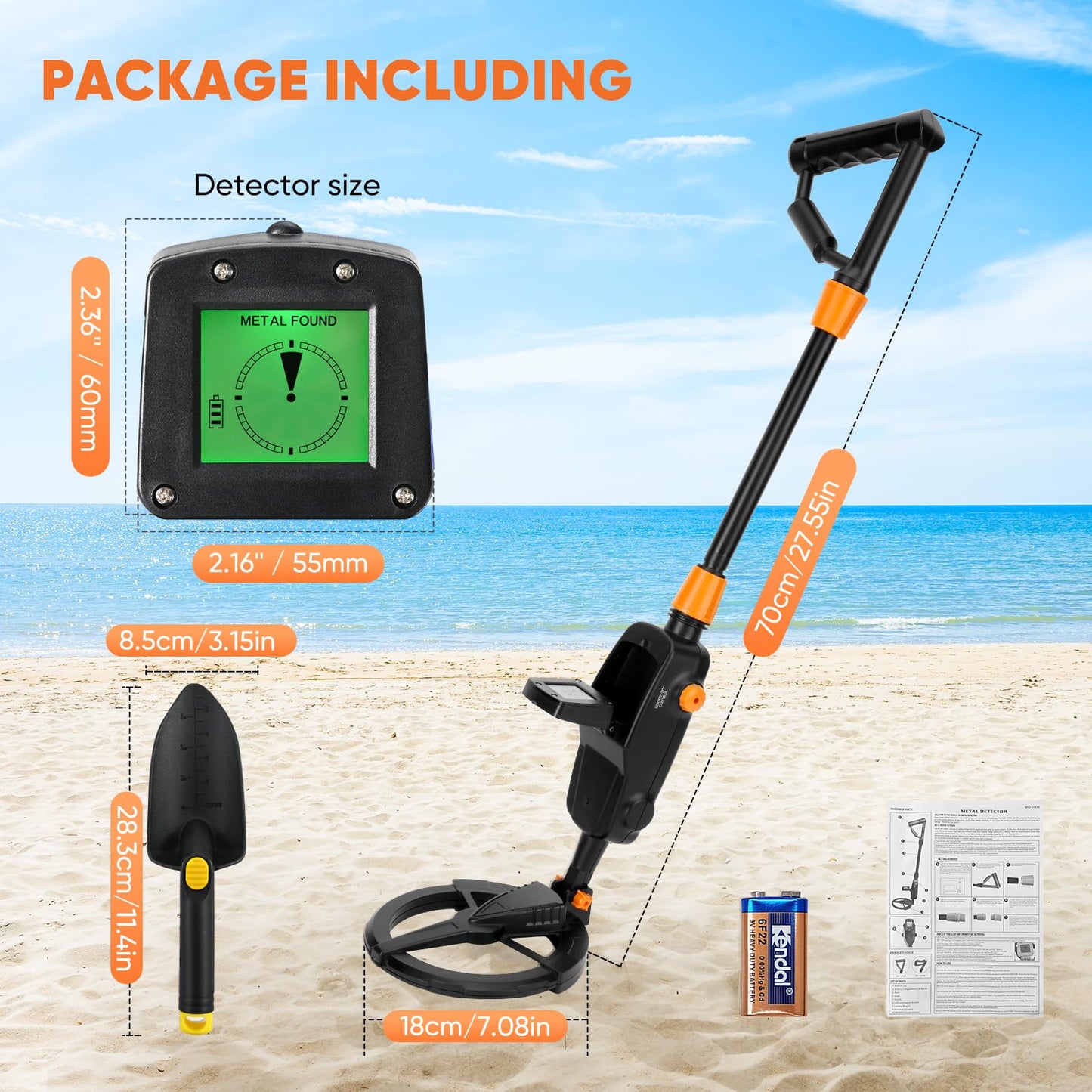 Detector de Metales Niños, IP68 Detectores de Metales Livianos con Pantalla LCD e Indicación de Sonido, Equipado con Bobina de Búsqueda Impermeable para Niños o Principiantes para Buscar Tesoros