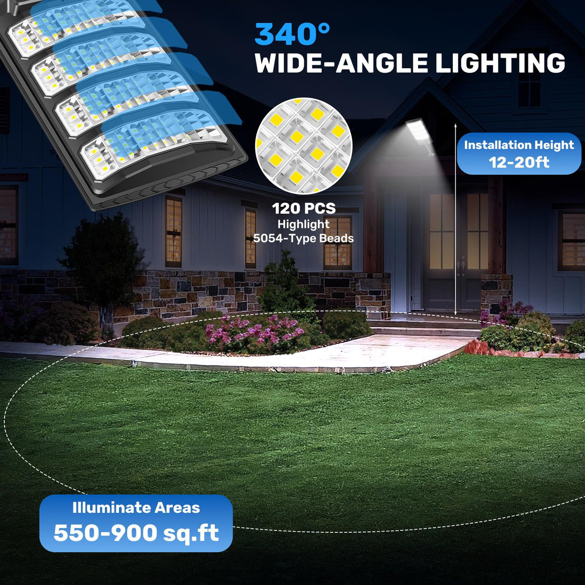 LEKIA Farolas Solar Exterior, 1000W Potente Focos LED Solares con Sensor de Movimiento y Mando a Distancia, 6500K Luz Solar IP66 Impermeable Luces Solares para Jardín Patio Aparcamiento, 2 Paquetes