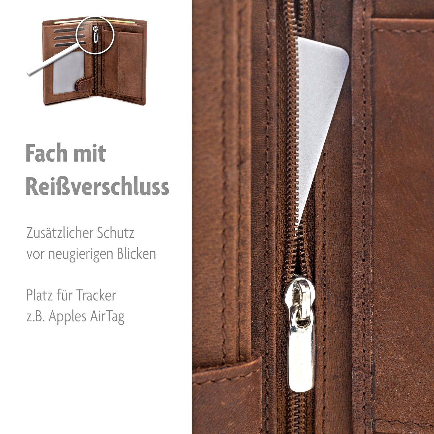FA.Volmer ® Cartera de auténtica Piel de búfalo, Cartera Grande para Hombre y Mujer, protección RFID con certificación TÜV, Color: marrón, Formato Vertical
