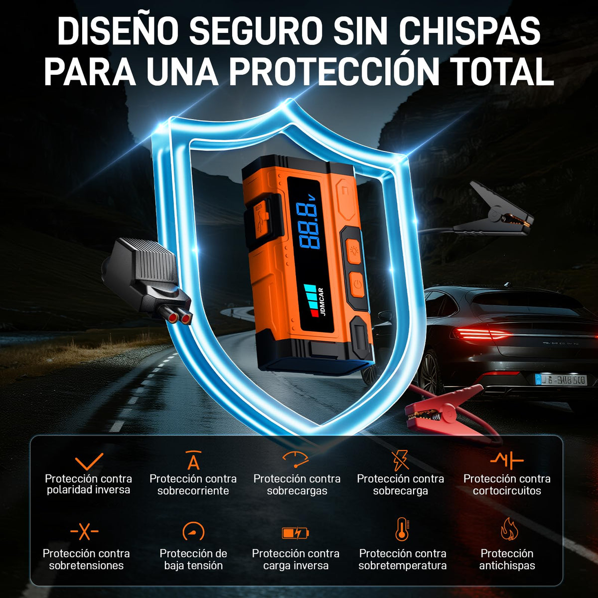 JDMCAR Arrancador de Baterias de Coche - 𝟏𝟎𝟎𝟎𝟎𝐀 𝟏𝟐𝐕 Jump Starter