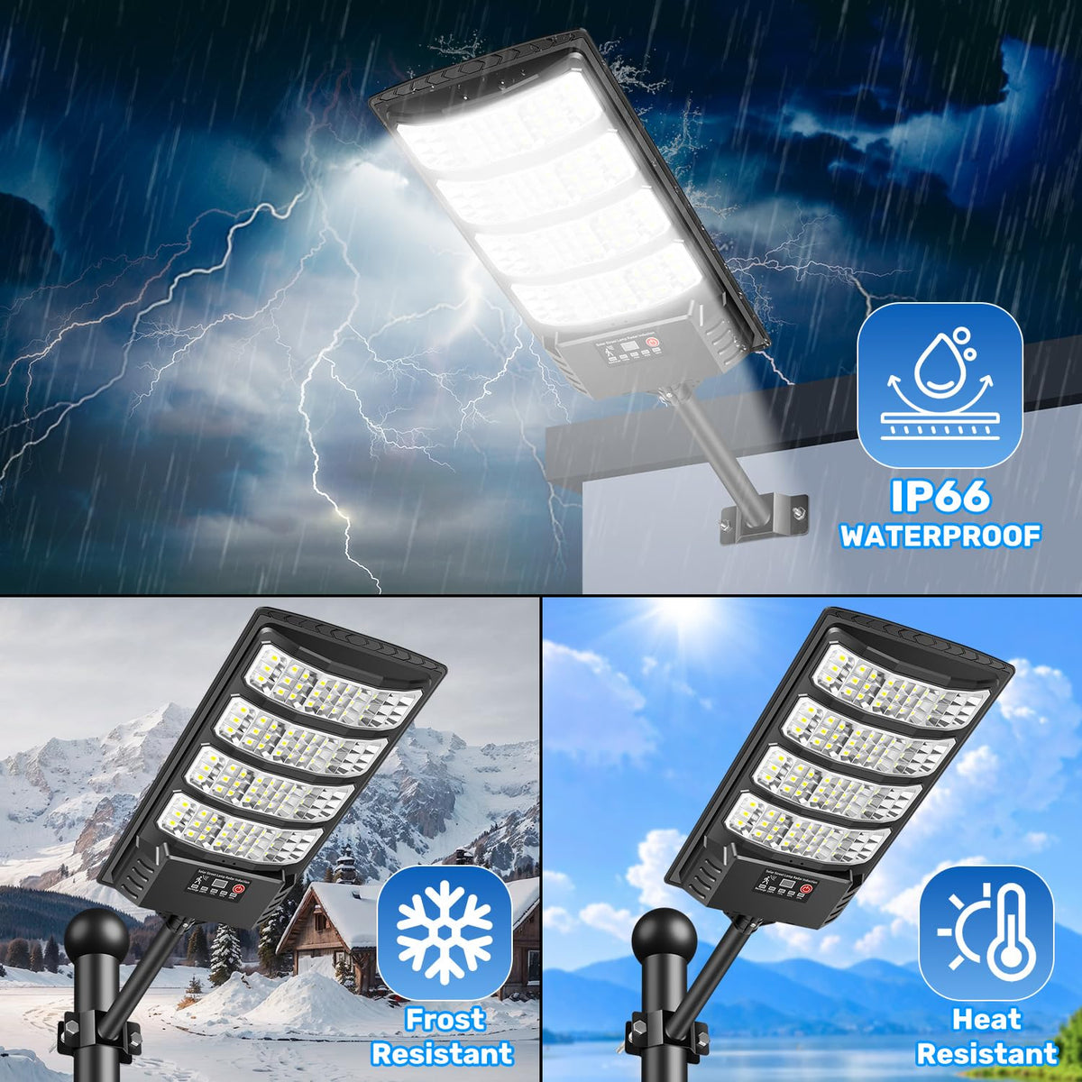 LEKIA Farolas Solar Exterior, 1000W Potente Focos LED Solares con Sensor de Movimiento y Mando a Distancia, 6500K Luz Solar IP66 Impermeable Luces Solares para Jardín Patio Aparcamiento, 2 Paquetes