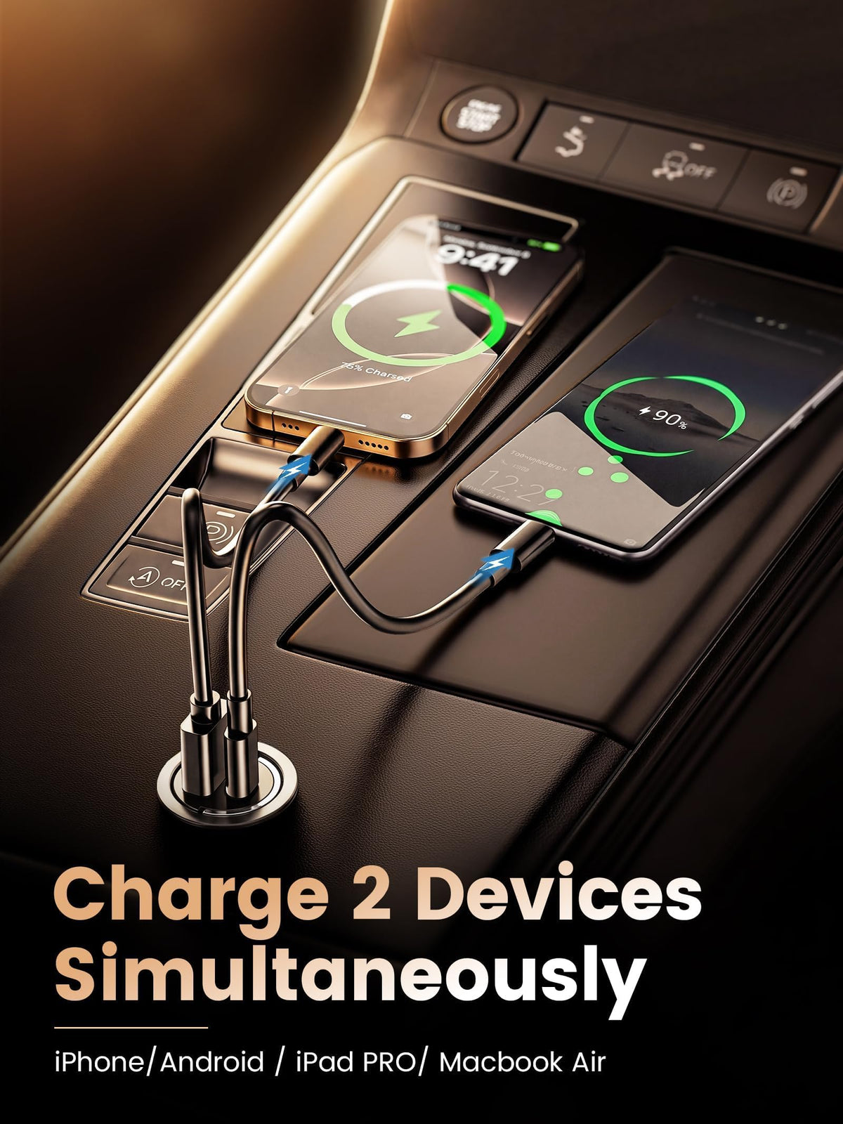 MOSWAG Cargador Coche Carga Rápida, Coche USB Carga Rápida PD, USB C Cargador Mechero Compatible con El iPhone 17/16/15/14 / Pro MAX, El iPad, Samsung Galaxy S24 S23 S22