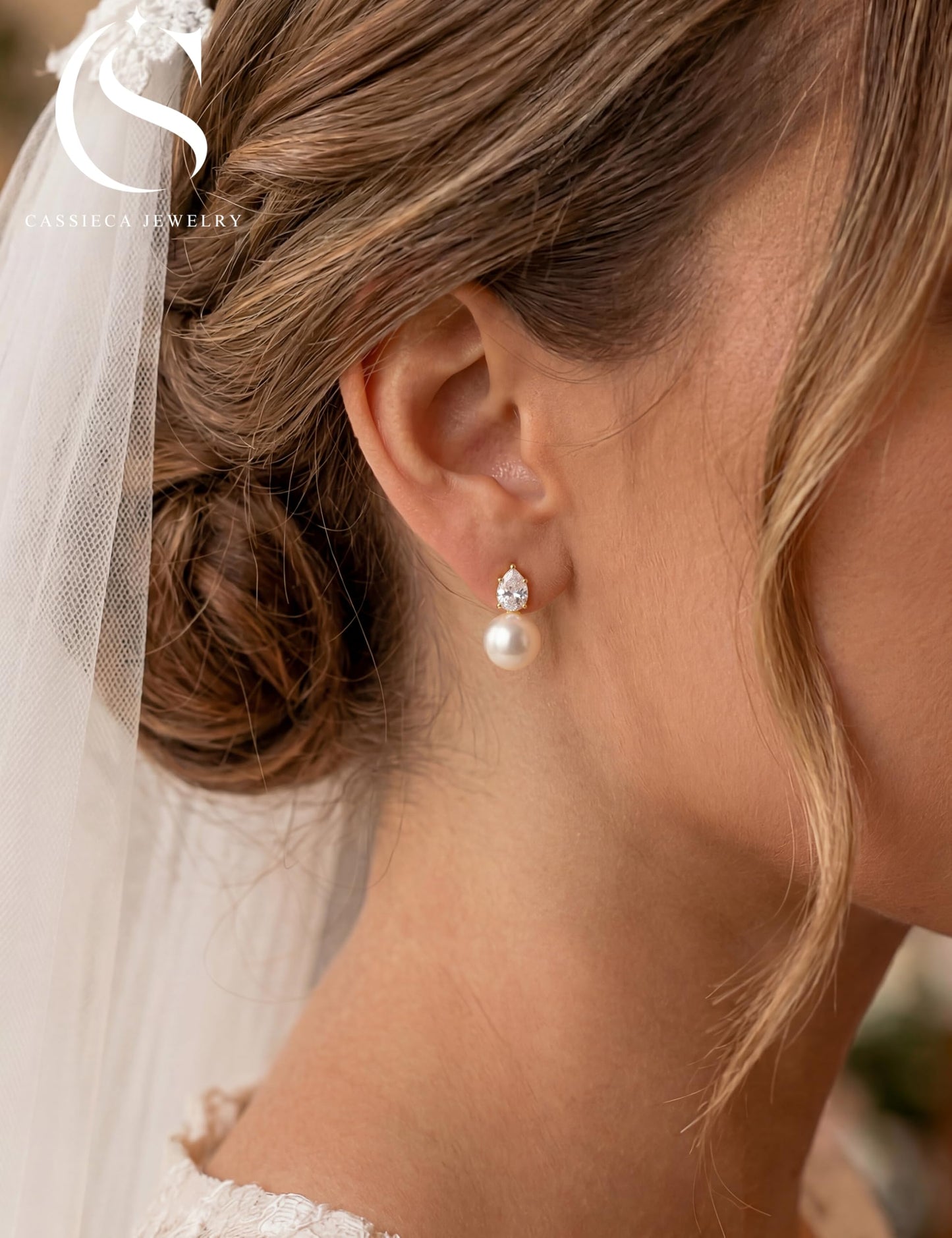 CASSIECA Pendientes Mujer de Clip Pendientes Perla Sin Agujero Hipoalergenicos Pendiente Brillantes sin Perforación para Novias Damas de Honor Joyería sin Perforación Clip con Perla