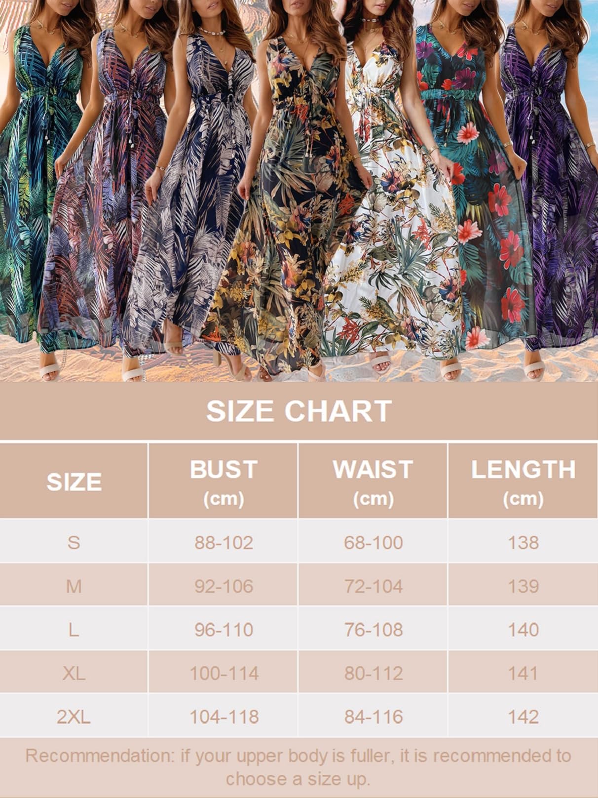 CheChury Vestido Largos Verano Mujer Elegante Vestidos Casual Mujer Bohemio Vestido con Estampado Floral Sin Manga Vestido Maxi Cuello en V Vestidos Florales Vintage Larga Vestido de Playa Vacaciones