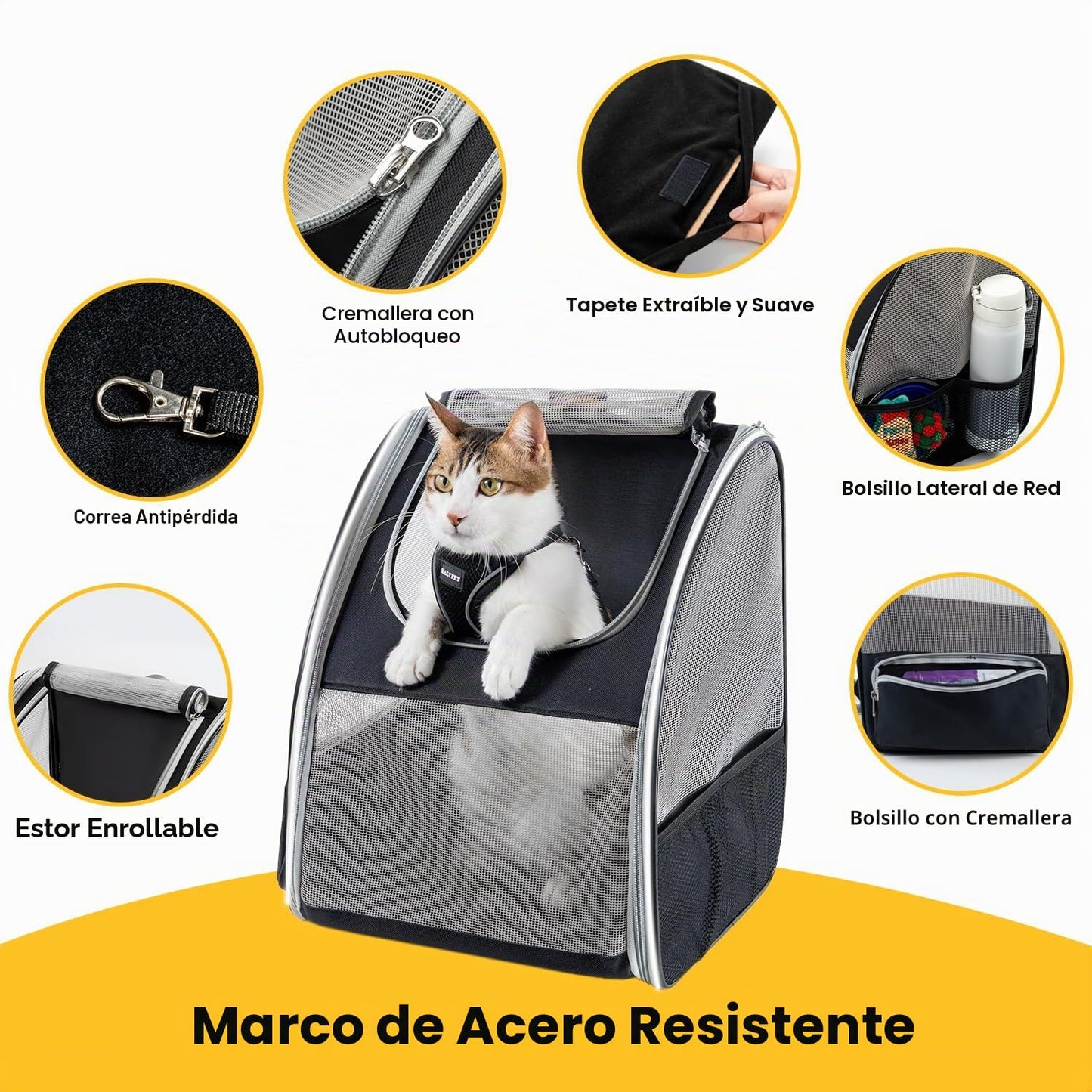 Conlun Mochila Gato y Transportin Perro pequeño para Perros pequeños y Gatos de hasta 7 kg, Mochila para Perros Ventanas de Malla en 3 Lados, para Viajes y Senderismo,Gris