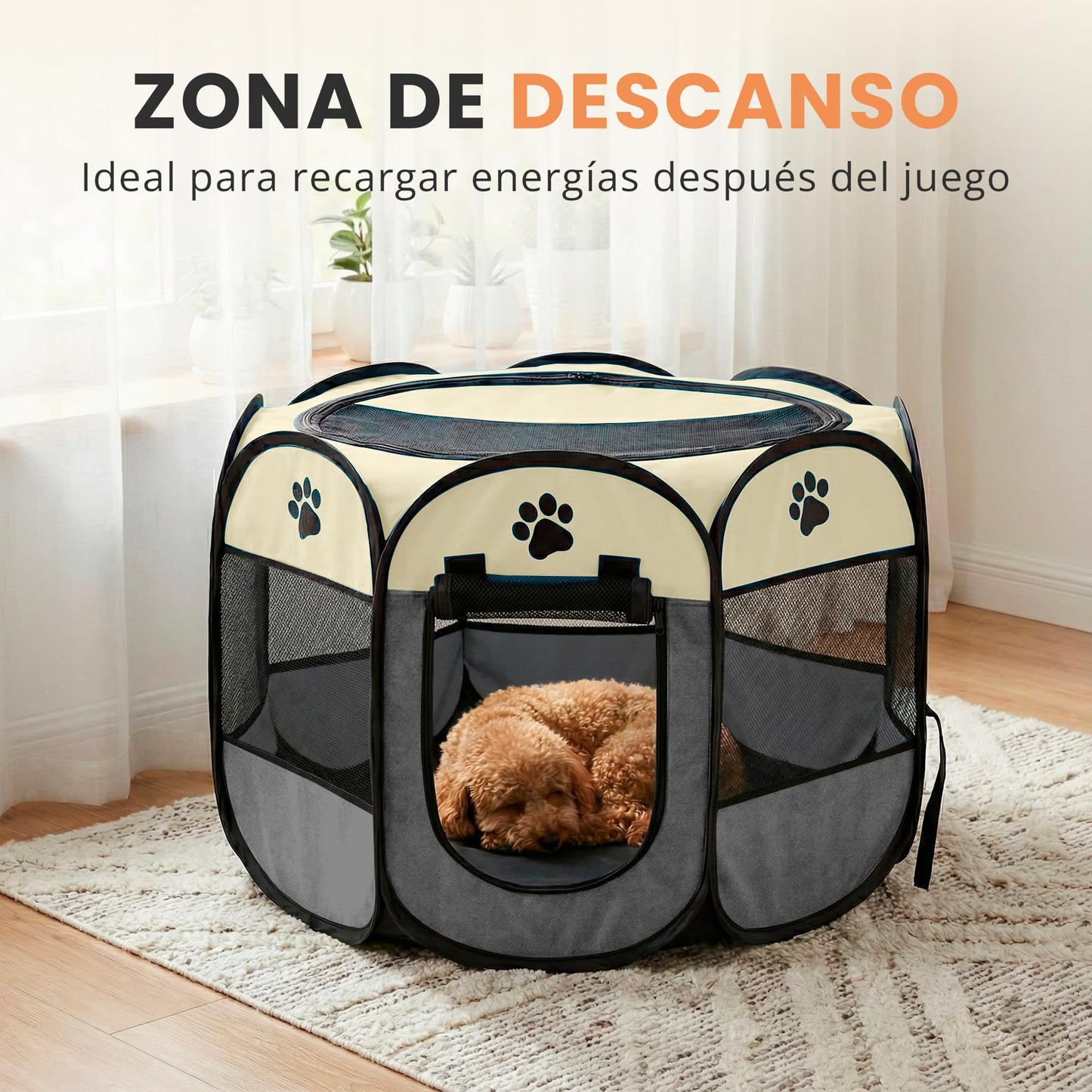 JUPPLIES Parque para Perros Plegable 73x73x43 cm – Corralito Portátil de Tela Oxford Impermeable para Mascotas Pequeñas - Ideal para Viajes, Juegos o Descanso en Casa y Exterior – Gris