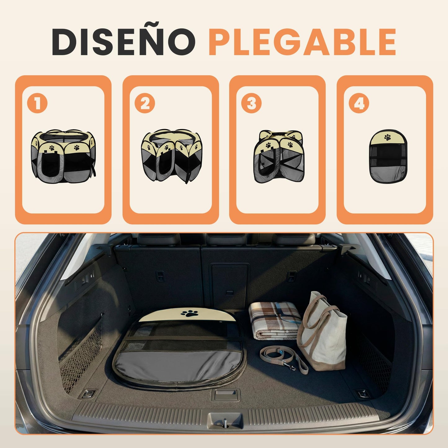 JUPPLIES Parque para Perros Plegable 73x73x43 cm – Corralito Portátil de Tela Oxford Impermeable para Mascotas Pequeñas - Ideal para Viajes, Juegos o Descanso en Casa y Exterior – Gris