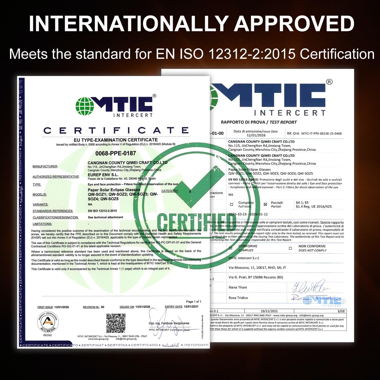 efekol Gafas Eclipse Solar Homologadas - Certificación CE y EN ISO 12312-2