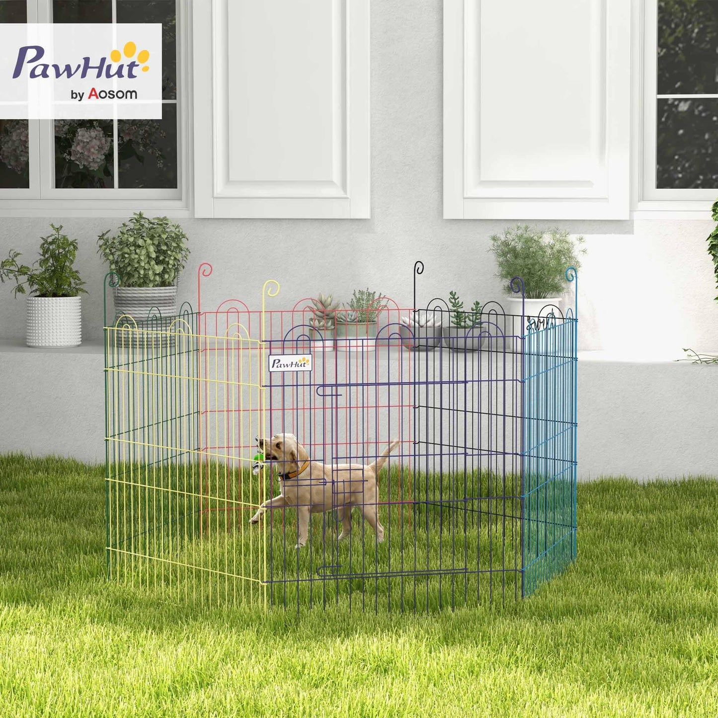 PawHut Parque Plegable para Perros de 6 Paneles Ø120x60 cm Multicolor
