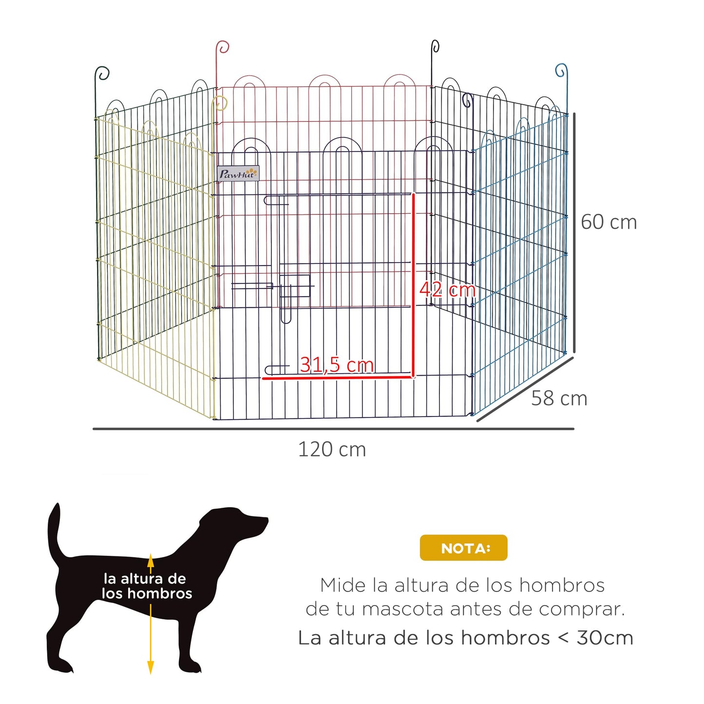 PawHut Parque Plegable para Perros de 6 Paneles Ø120x60 cm Multicolor