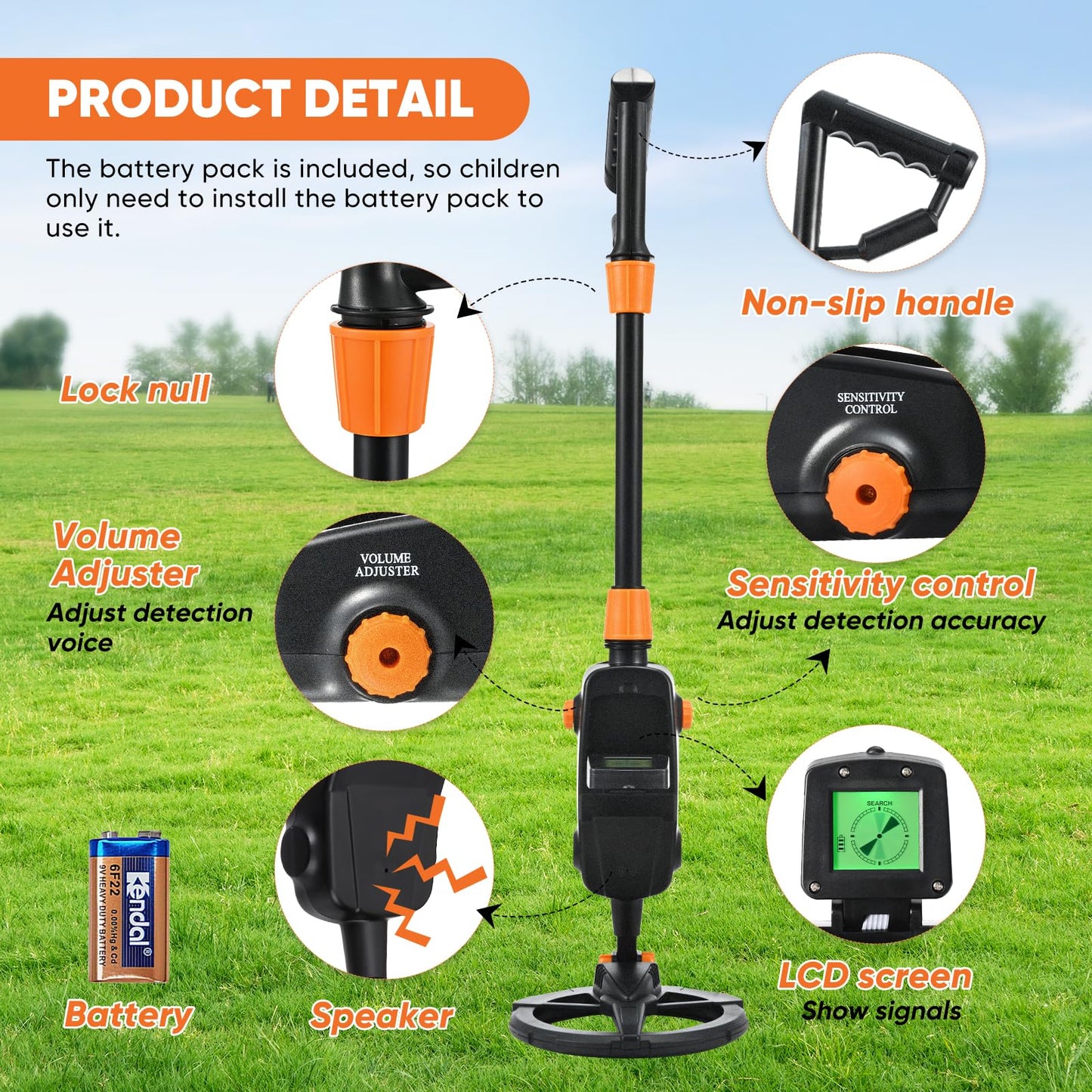 Detector de Metales Niños, IP68 Detectores de Metales Livianos con Pantalla LCD e Indicación de Sonido, Equipado con Bobina de Búsqueda Impermeable para Niños o Principiantes para Buscar Tesoros