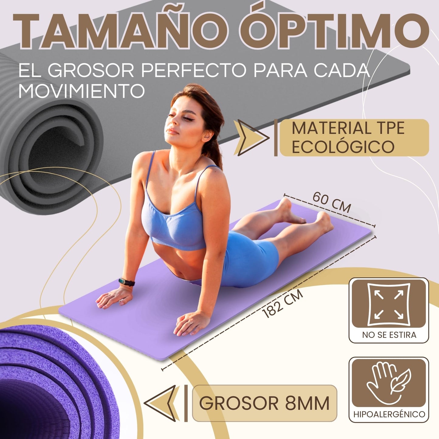POPYS® Esterilla Yoga Antideslizante con Correa de Transporte | Esterilla Yoga y Pilates ligera | Perfecto para Actividad diaria