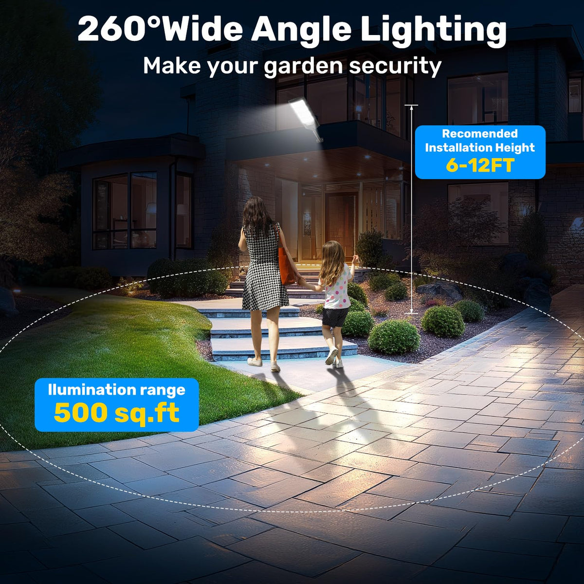 PEAKRO Farolas Solares Exterior, 600W Potente Focos LED Solar con Mando a Distancia, Sensor de Movimiento, IP66 Impermeable 6500K Luz Solar Exterior Lampara Solar Jardín para Garage Patio (2 Pack)