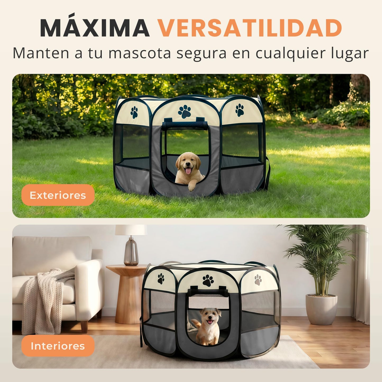 JUPPLIES Parque para Perros Plegable 73x73x43 cm – Corralito Portátil de Tela Oxford Impermeable para Mascotas Pequeñas - Ideal para Viajes, Juegos o Descanso en Casa y Exterior – Gris
