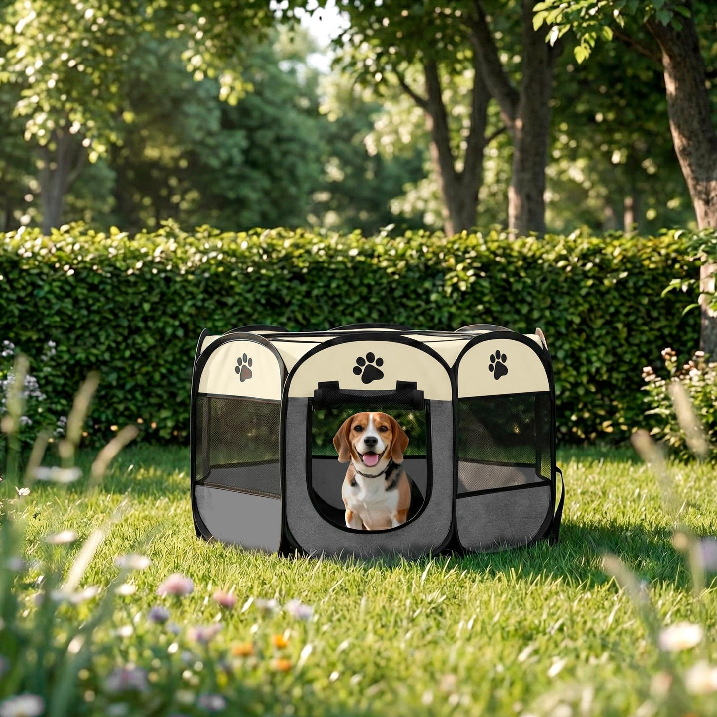 JUPPLIES Parque para Perros Plegable 73x73x43 cm – Corralito Portátil de Tela Oxford Impermeable para Mascotas Pequeñas - Ideal para Viajes, Juegos o Descanso en Casa y Exterior – Gris