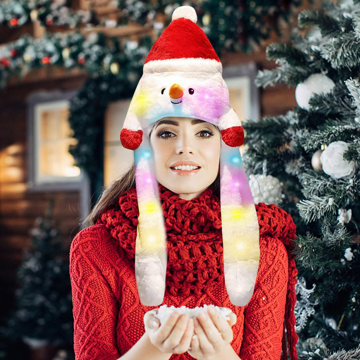 Leonshco Gorro de Navidad para niños, gorro de Papá Noel de peluche para adultos, orejas móviles, gorro de Navidad LED, gorro de Papá Noel para Navidad, fiesta de Navidad, concierto de Navidad (B)