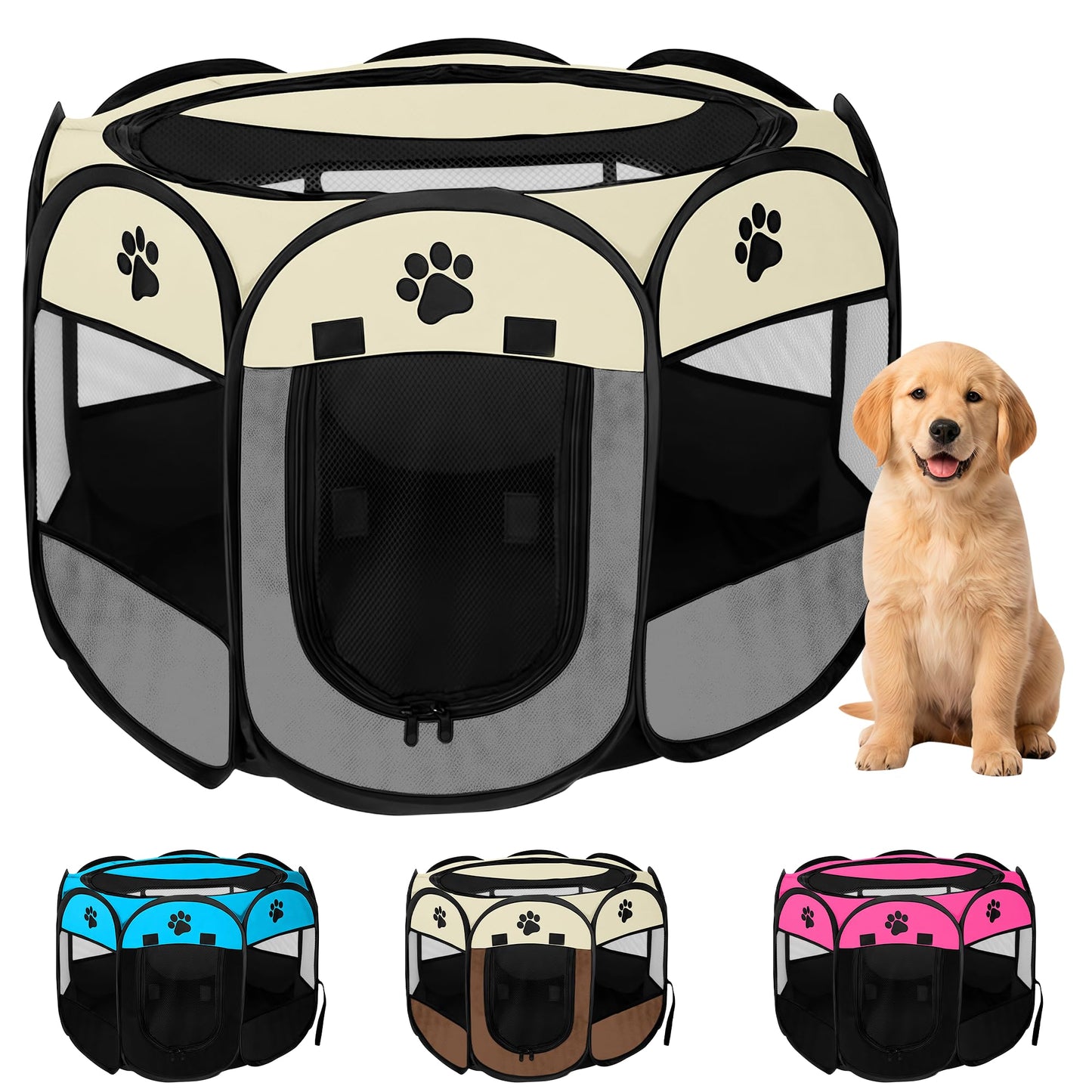JUPPLIES Parque para Perros Plegable 73x73x43 cm – Corralito Portátil de Tela Oxford Impermeable para Mascotas Pequeñas - Ideal para Viajes, Juegos o Descanso en Casa y Exterior – Gris