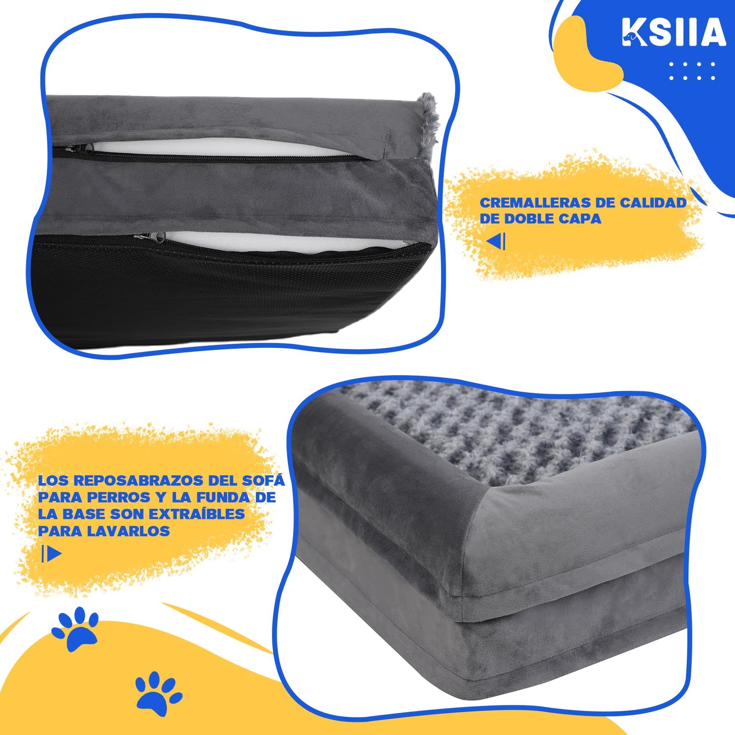 KSIIA Cama Perro Grande, Cama Ortopédica para Perros (90x57x16cm) Desenfundable y Lavable, Sofá para Perros, Gris, L