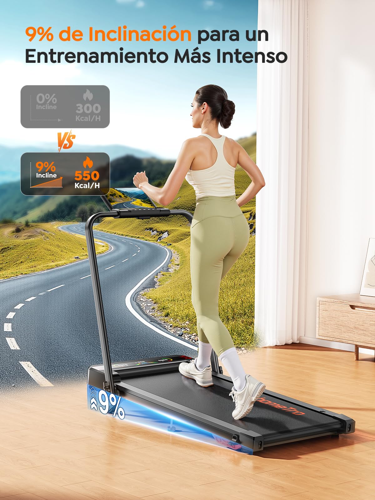 HOMETRO Cinta de Correr y Andar Plegable,Cinta Eléctrica 5 en 1 con 9% Inclinación Alta, 2.5HP (12 km/h),Walking Pad Inteligente con App y Bluetooth,Gym en Casa