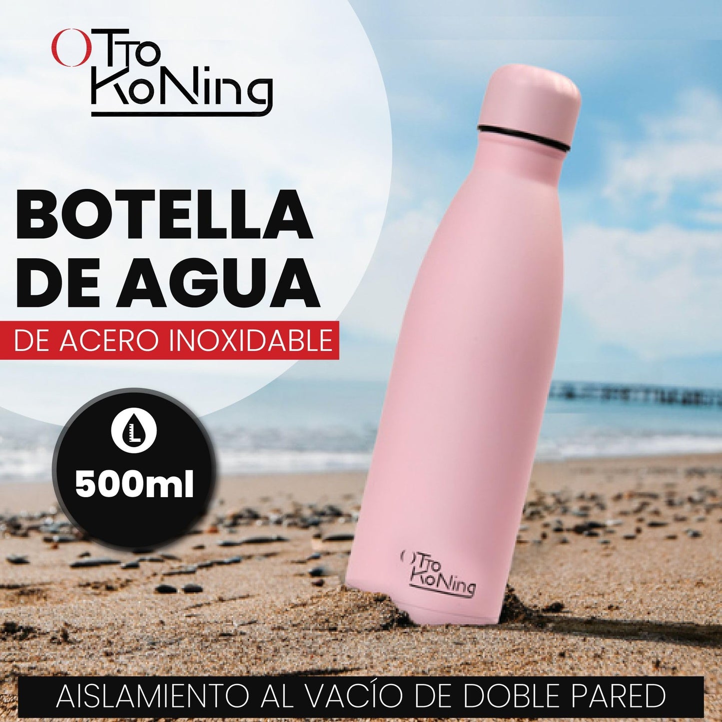 OTTO KONING Botella Agua Acero Inoxidable Térmica 500ml Doble Pared Sin BPA