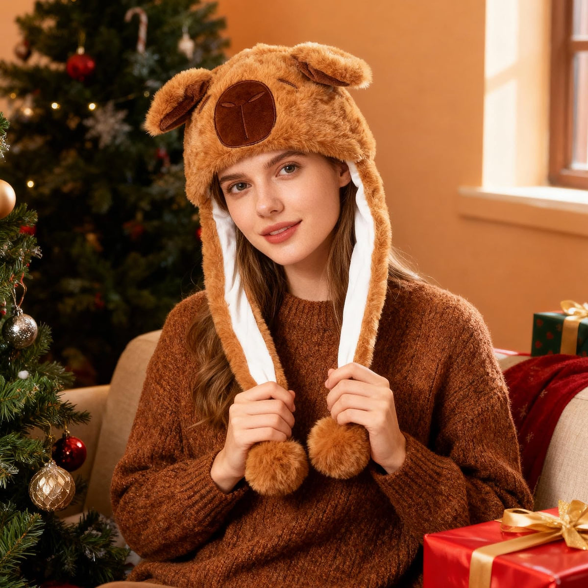 Hifot Animales Gorro Orejas Que Se Mueven, Peluche Gorro con Orejas Que Se Mueven, Sombreros Divertidos Móviles para Niñas Niños y Adultos para Halloween Navidad Carnaval Cumpleaños Fiestas Regalo