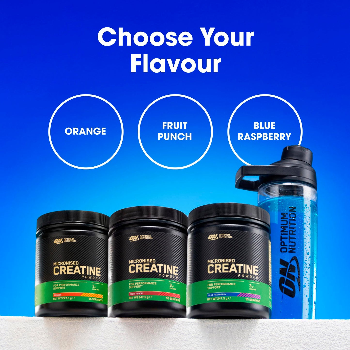 Optimum Nutrition Creatina Micronizada en Polvo, Sabor Frambuesa Azul, 247.5g, 55 Servicios