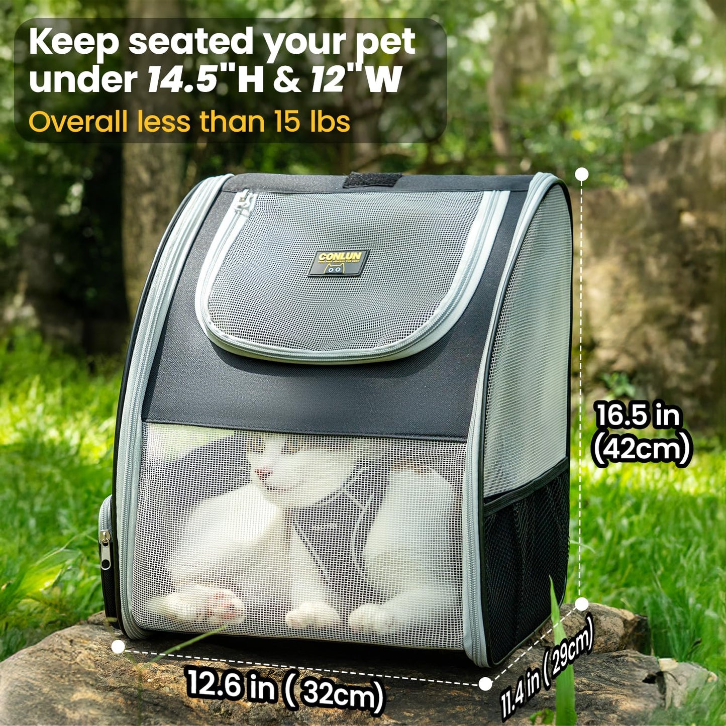 Conlun Mochila Gato y Transportin Perro pequeño para Perros pequeños y Gatos de hasta 7 kg, Mochila para Perros Ventanas de Malla en 3 Lados, para Viajes y Senderismo,Gris
