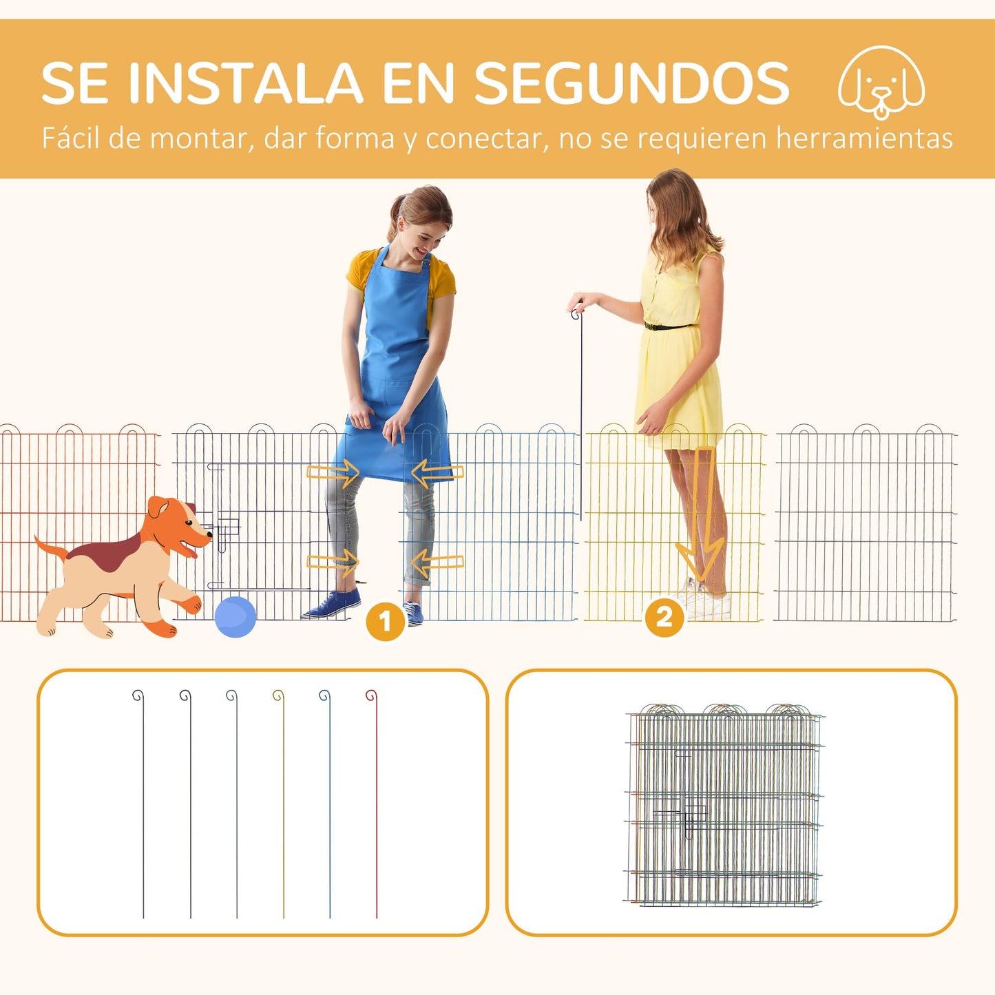 PawHut Parque Plegable para Perros de 6 Paneles Ø120x60 cm Multicolor