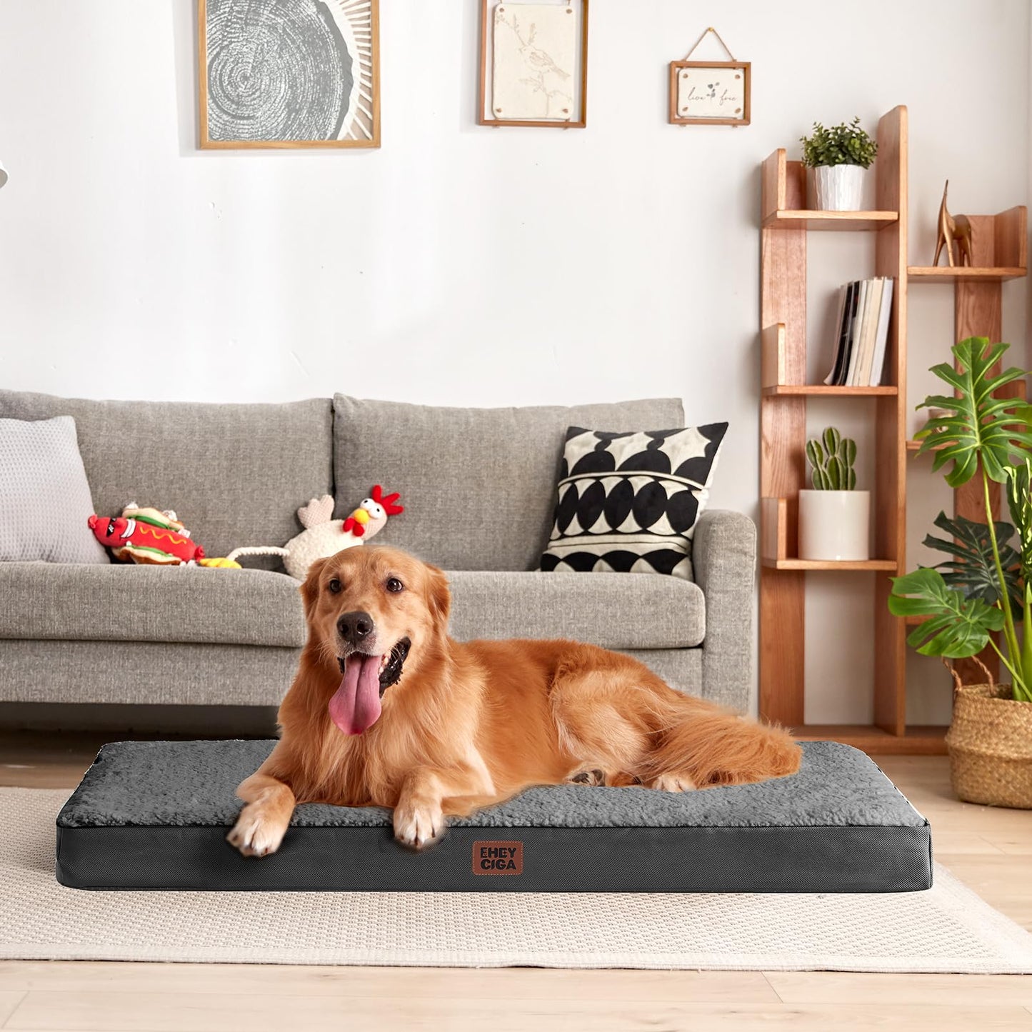EHEYCIGA Cama Perros Grande Ortopédica, 89x58x9cm Colchon Perro con Espuma De Caja De Huevos, Colchoneta Perro Lavable, Dog Bed, Gris