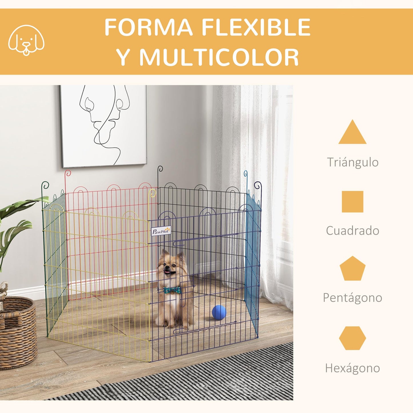 PawHut Parque Plegable para Perros de 6 Paneles Ø120x60 cm Multicolor