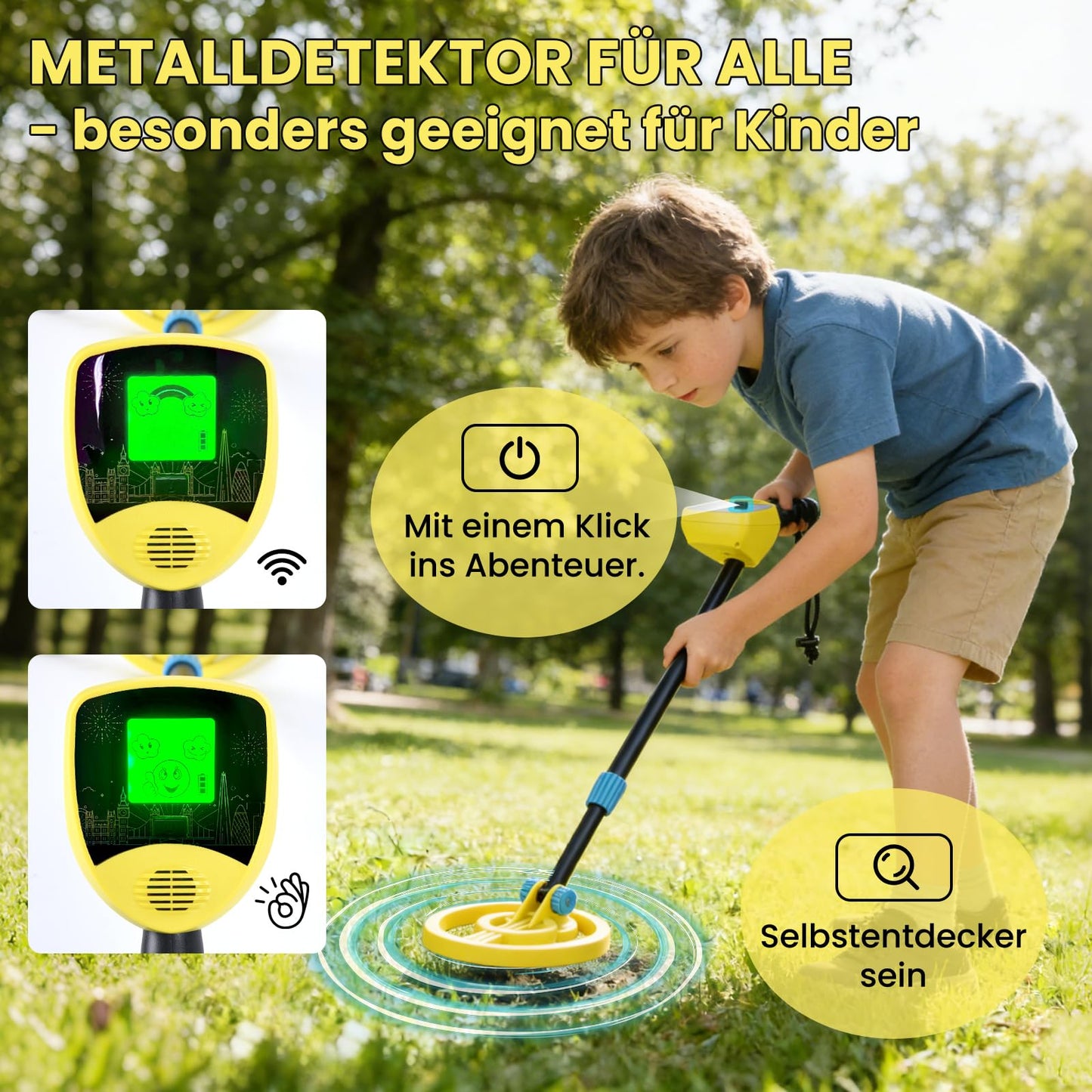 FIVAVA Detector de metales para niños, alta precisión y pantalla LED, ligero y portátil con longitud ajustable, set para principiantes para niños de 3 a 12 años, para niños y niñas