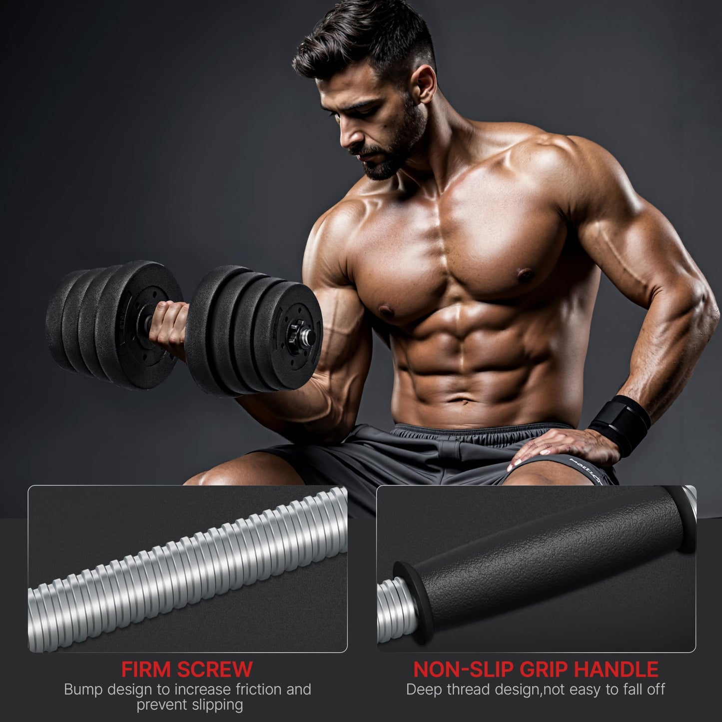Yaheetech Mancuernas Ajustables 2x15 kg Pesos Fitness Entrenamiento con Barras de Acero y Discos Juego de Pesas Musculacion con Cerraduras de Estrella