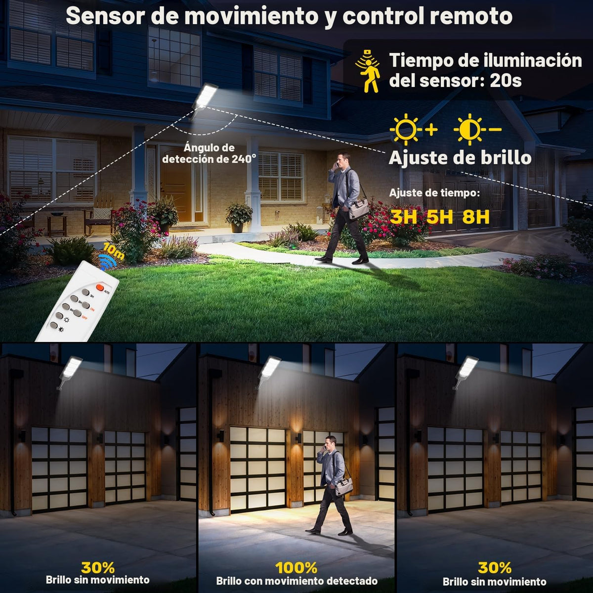 PEAKRO Farolas Solares Exterior, 600W Potente Focos LED Solar con Mando a Distancia, Sensor de Movimiento, IP66 Impermeable 6500K Luz Solar Exterior Lampara Solar Jardín para Garage Patio (2 Pack)