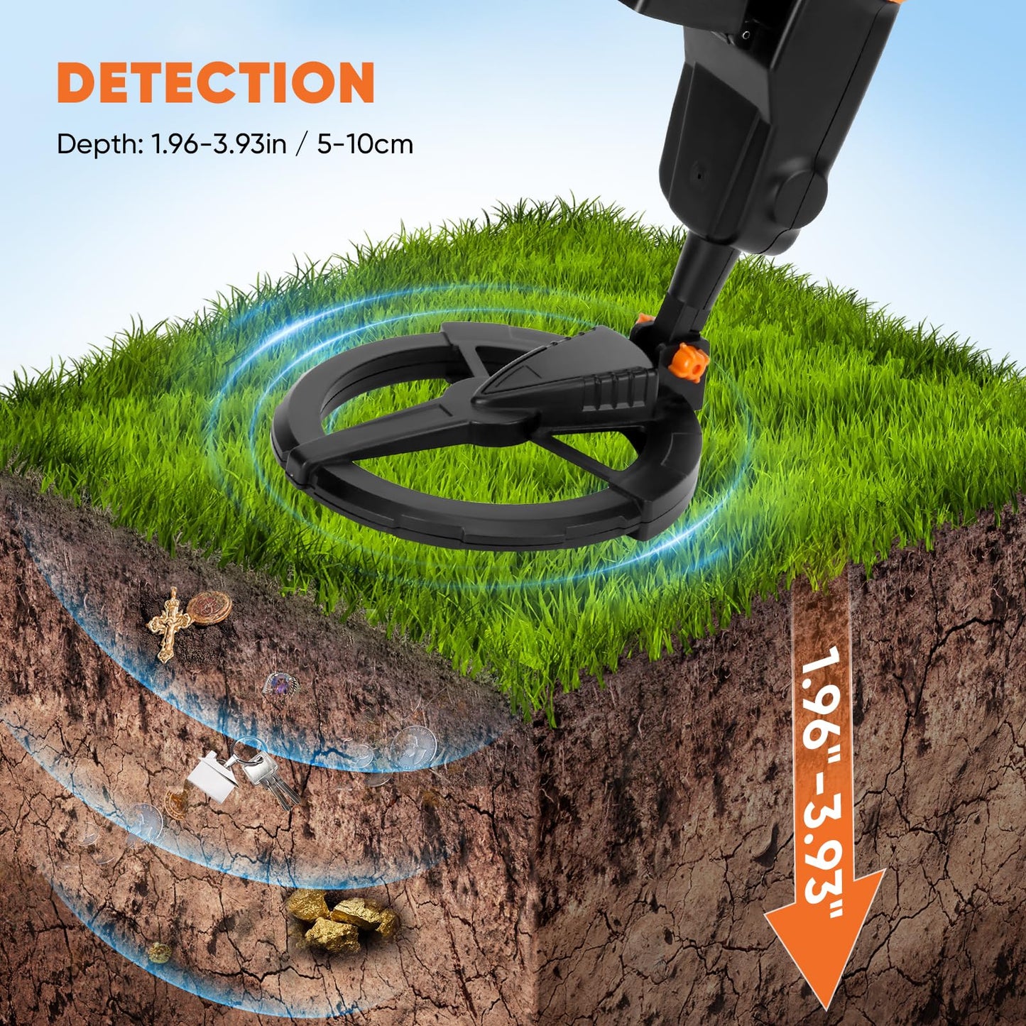 Detector de Metales Niños, IP68 Detectores de Metales Livianos con Pantalla LCD e Indicación de Sonido, Equipado con Bobina de Búsqueda Impermeable para Niños o Principiantes para Buscar Tesoros