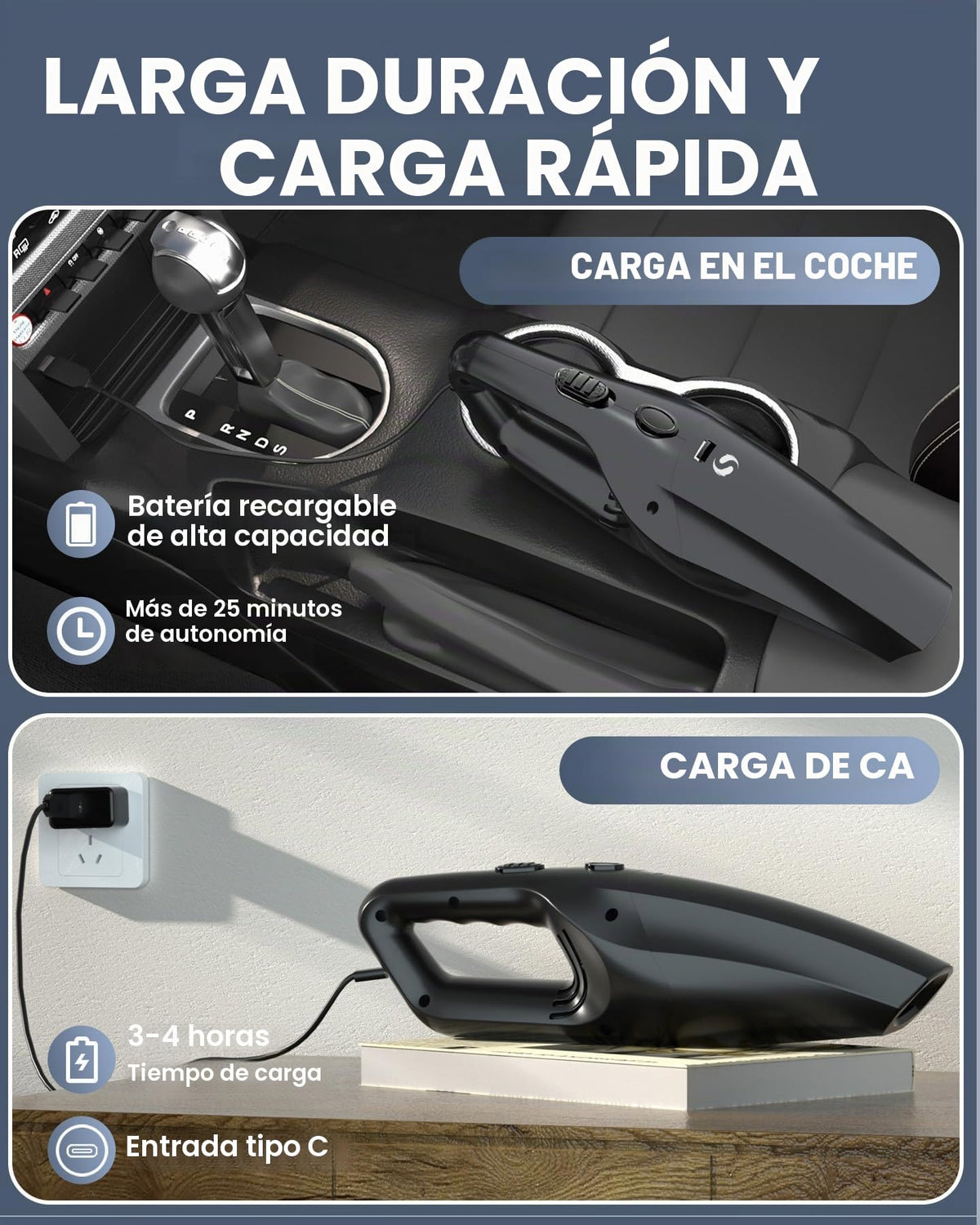 SERVOMASTER Aspirador de Mano, Aspirador Coche Potente sin Cable