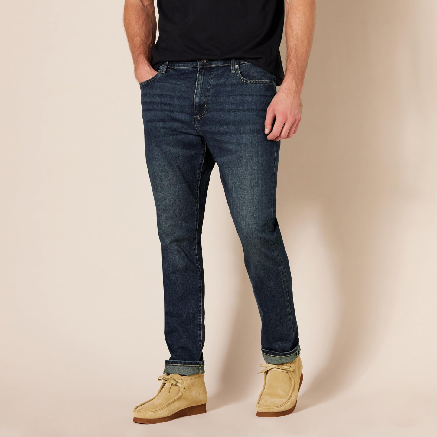 Amazon Essentials Pantalón Vaquero Elástico de Ajuste Ceñido - colores interrumpidos Hombre, Lavado Oscuro, 34W / 32L